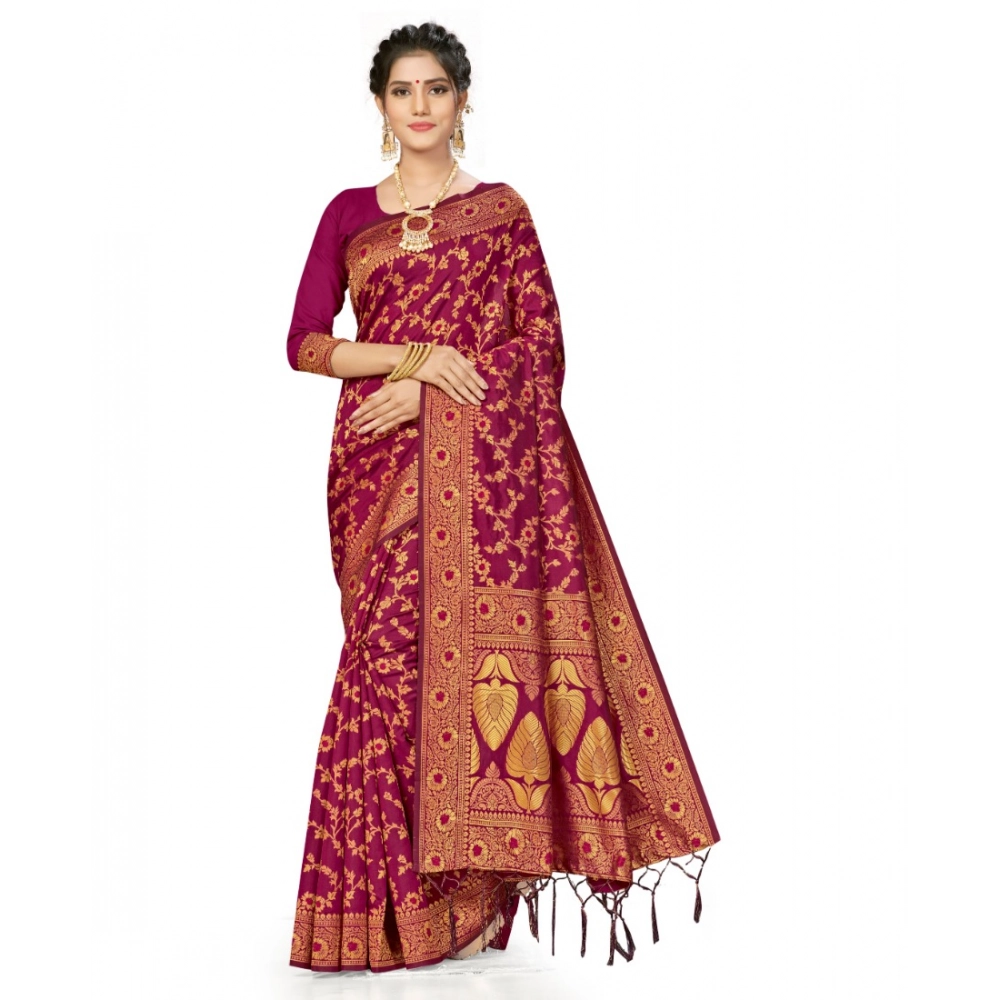 Women's Banarasi Silk Printed Saree with Blouse – Wine