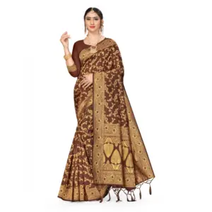 Women's Banarasi Silk Saree – Coffee