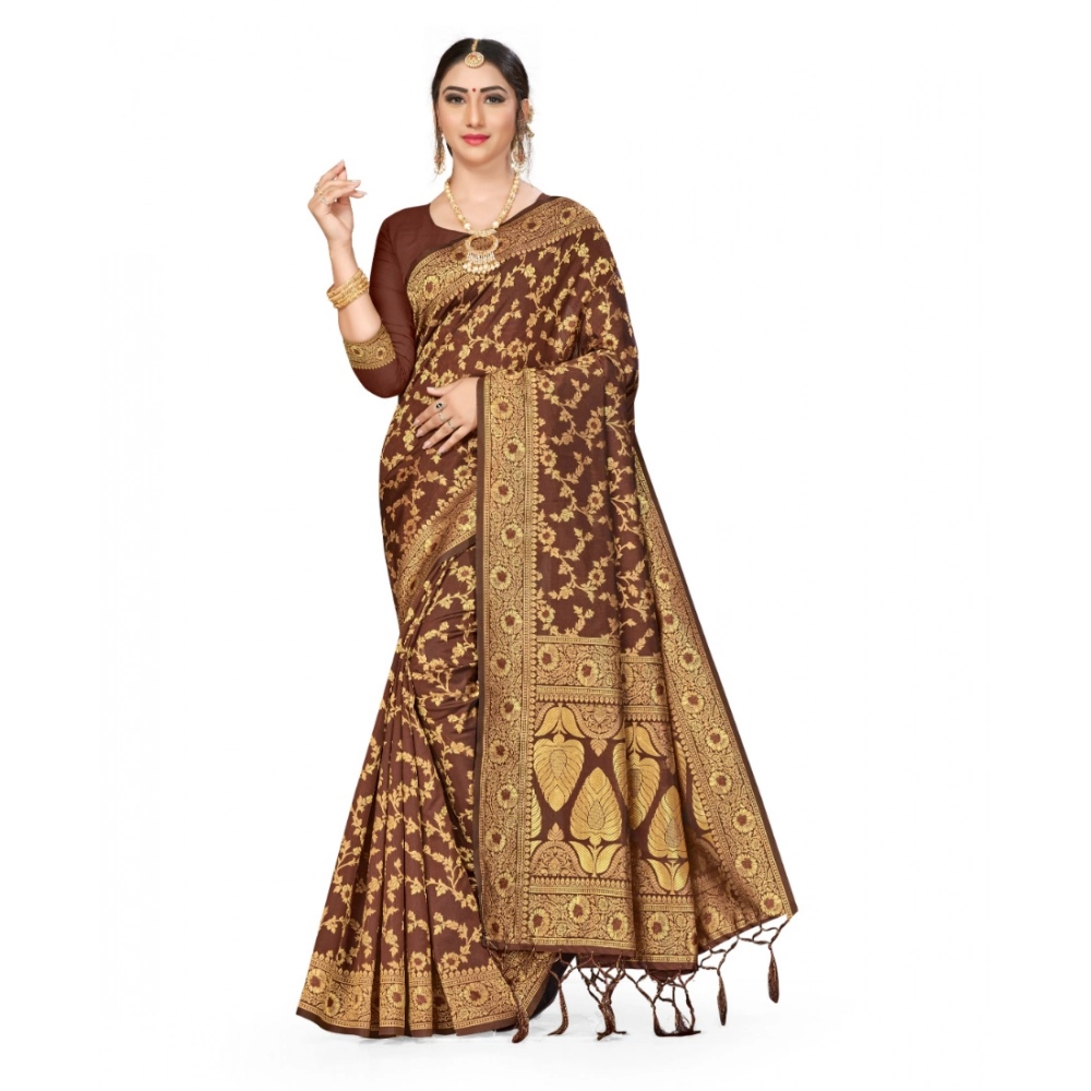 Women's Banarasi Silk Saree – Coffee