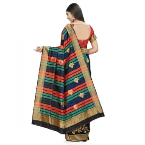 Women's Banarasi Silk Printed Saree with Blouse – Black