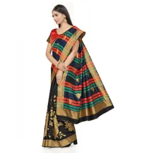 Women's Banarasi Silk Printed Saree with Blouse – Black