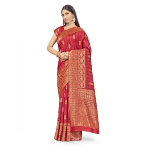 Women's Banarasi Silk Printed Saree with Blouse – Peach