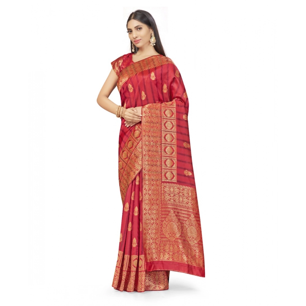 Women's Banarasi Silk Printed Saree with Blouse – Peach