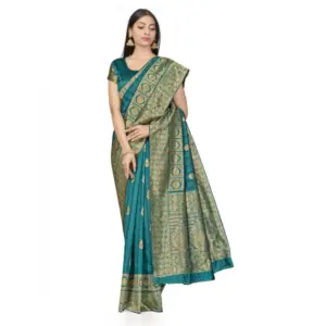 Women's Banarasi Silk Printed Saree with Blouse – Peach