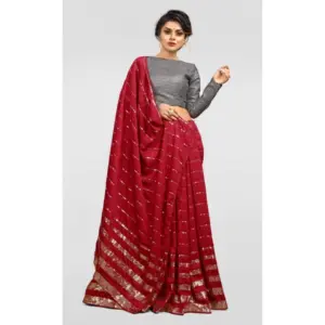 Women's Vichitra Sequence Work Saree with Blouse – Red