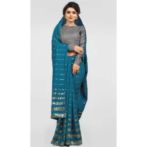 Women's Vichitra Sequence Work Saree with Blouse – Rama