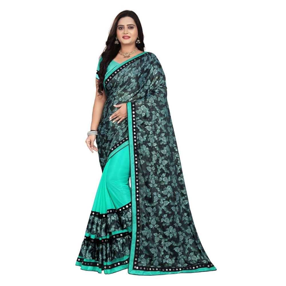 Women's Lycra Blend Floral Print Saree with Blouse – Rama