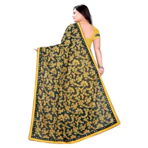 Women's Lycra Blend Floral Print Saree with Blouse – Mustard