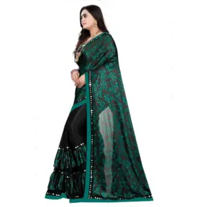 Women's Lycra Blend Floral Print Saree with Blouse – Green