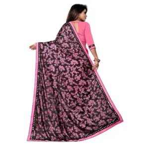 Women's Lycra Blend Floral Print Saree with Blouse – Pink
