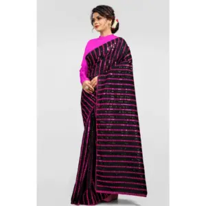Women's Vichitra Sequence Work Saree with Blouse – Pink