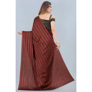 Women's Satin Silk Striped Saree with Blouse – Orange