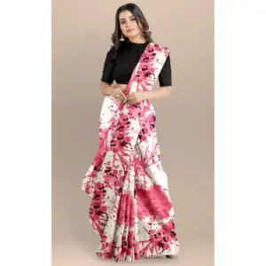 Women's Joya Silk Printed Saree with Blouse – Pink