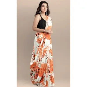 Women's Joya Silk Printed Saree with Blouse – Orange