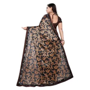 Women's Lycra Blend Floral Print Saree with Blouse – Coffee