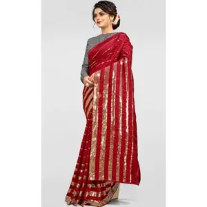 Women's Vichitra Sequence Work Saree with Blouse – Red