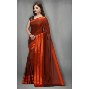 Women's Satin Silk Striped Saree with Blouse – Orange