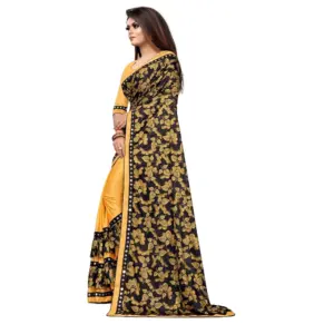 Women's Lycra Blend Floral Print Saree with Blouse – Mustard