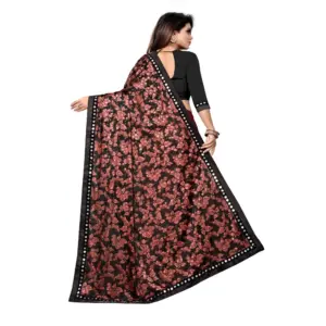 Women's Lycra Blend Floral Print Saree with Blouse – Red