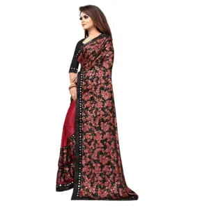 Women's Lycra Blend Floral Print Saree with Blouse – Red