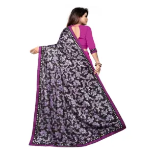 Women's Lycra Blend Floral Print Saree with Blouse – Purple