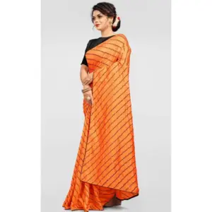 Women's Vichitra Sequence Work Saree with Blouse – Orange