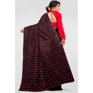 Women's Vichitra Sequence Work Saree with Blouse – Red