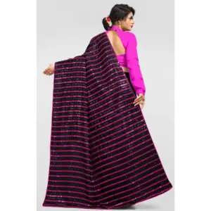 Women's Vichitra Sequence Work Saree with Blouse – Pink