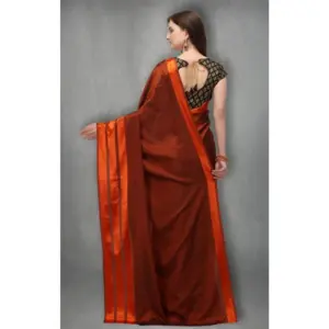 Women's Satin Silk Striped Saree with Blouse – Orange