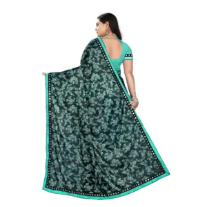 Women's Lycra Blend Floral Print Saree with Blouse – Rama