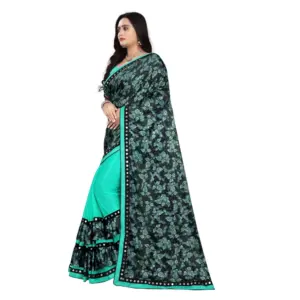 Women's Lycra Blend Floral Print Saree with Blouse – Rama