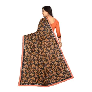 Women's Lycra Blend Floral Print Saree with Blouse – Orange