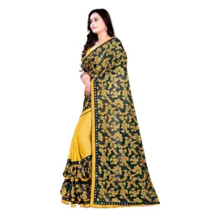 Women's Lycra Blend Floral Print Saree with Blouse – Mustard