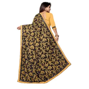 Women's Lycra Blend Floral Print Saree with Blouse – Mustard