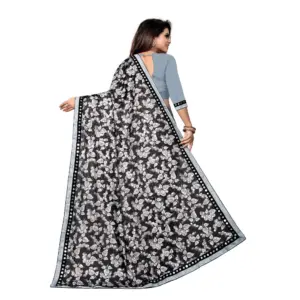 Women's Lycra Blend Floral Print Saree with Blouse – Grey