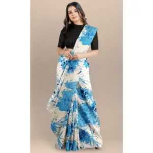 Women's Joya Silk Printed Saree with Blouse – Sky