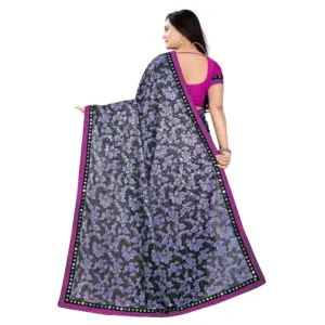 Women's Lycra Blend Floral Print Saree with Blouse – Purple