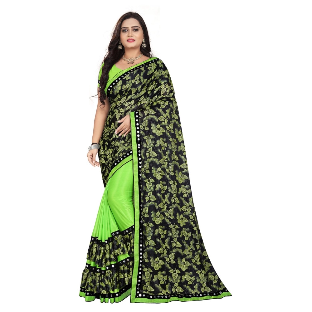 Women's Lycra Blend Floral Print Saree with Blouse – Pista