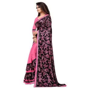 Women's Lycra Blend Floral Print Saree with Blouse – Pink