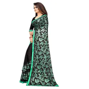Women's Lycra Blend Floral Print Saree with Blouse – Green