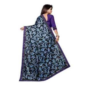 Women's Lycra Blend Floral Print Saree with Blouse – Blue