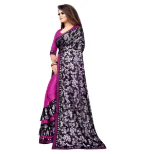 Women's Lycra Blend Floral Print Saree with Blouse – Purple