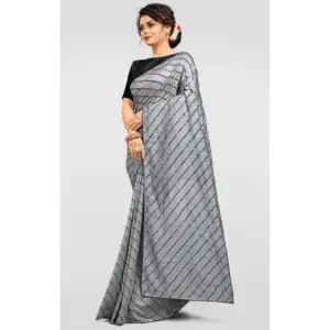 Women's Vichitra Sequence Work Saree with Blouse – Grey