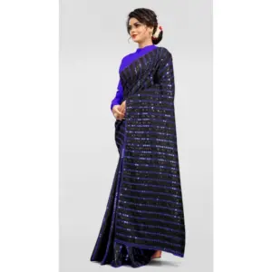 Women's Vichitra Sequence Work Saree with Blouse – Blue