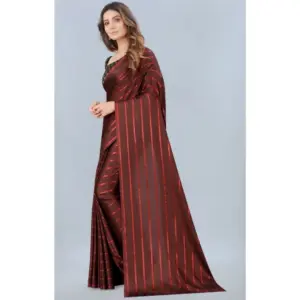 Women's Satin Silk Striped Saree with Blouse – Orange