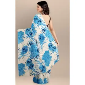 Women's Joya Silk Printed Saree with Blouse – Sky