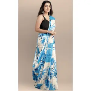 Women's Joya Silk Printed Saree with Blouse – Sky