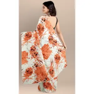 Women's Joya Silk Printed Saree with Blouse – Orange
