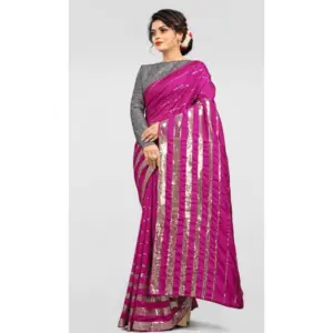 Women's Vichitra Sequence Work Saree with Blouse – Pink