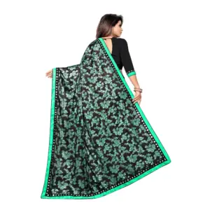 Women's Lycra Blend Floral Print Saree with Blouse – Green